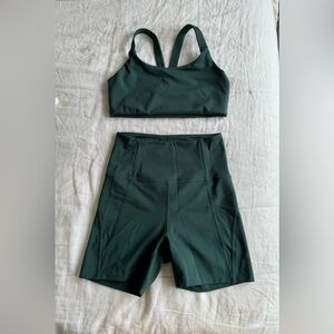 Girlfriend Collective Sports Bra + Biker shorts set in Moss